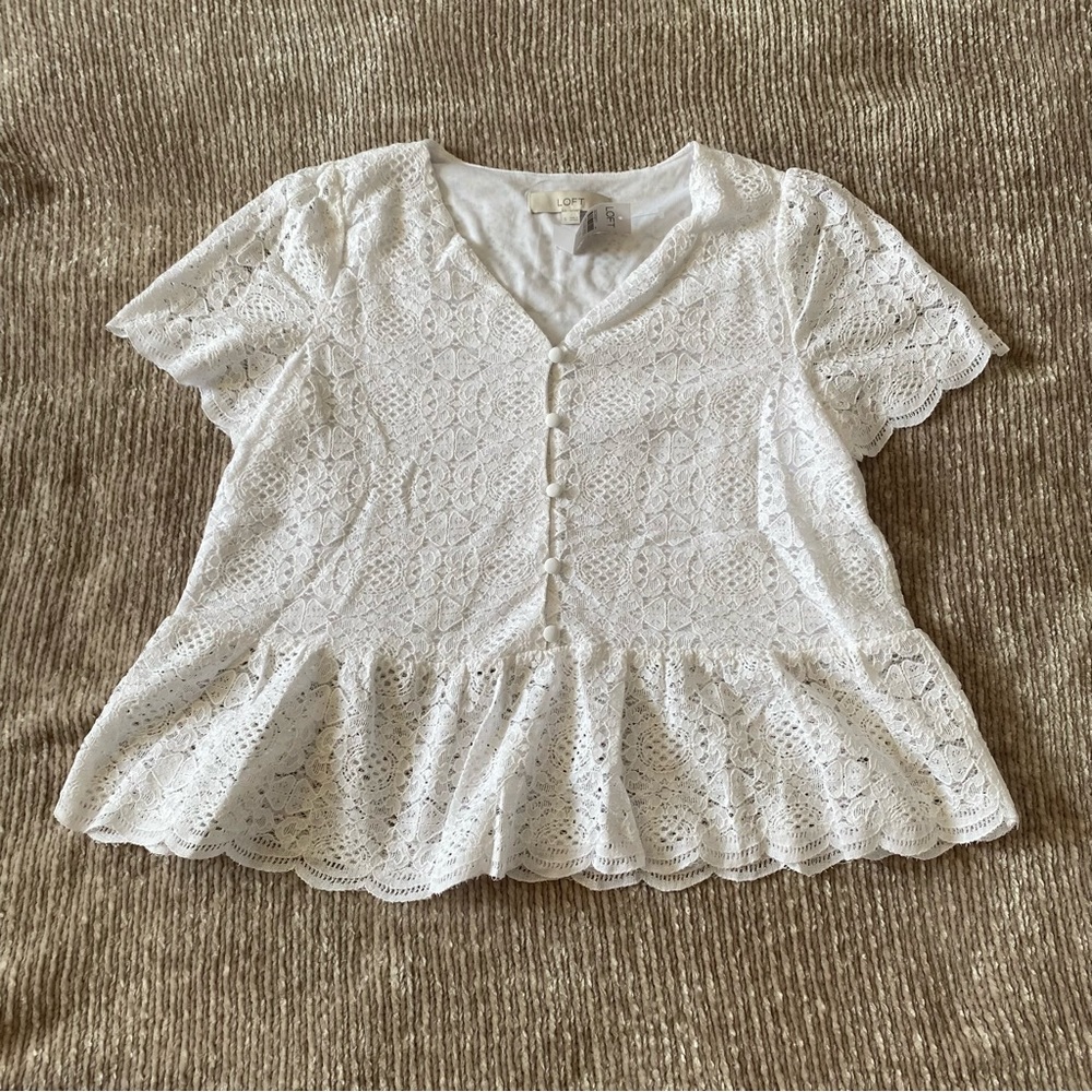 LOFT White Lace Button Down Shirt